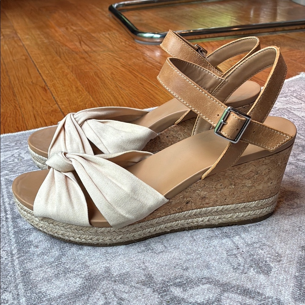 UGG Cream and Tan Wedge Sandals
